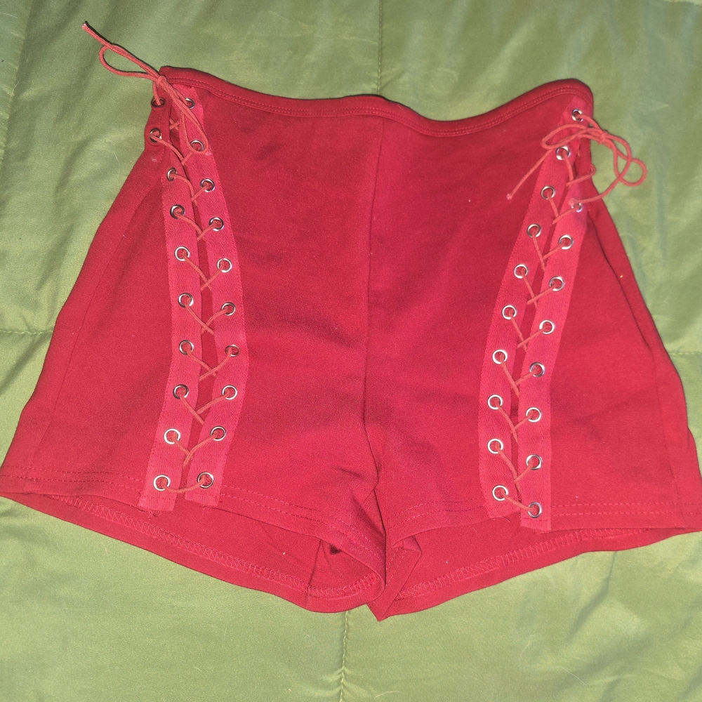 Red Diagonal Lace Up Shorts Women's S Eccentric Fashion and Style Enthusiasts